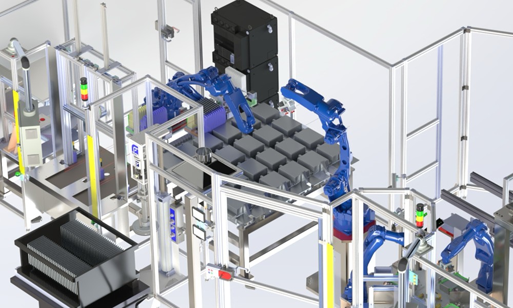Battery assembly line CAD rendering